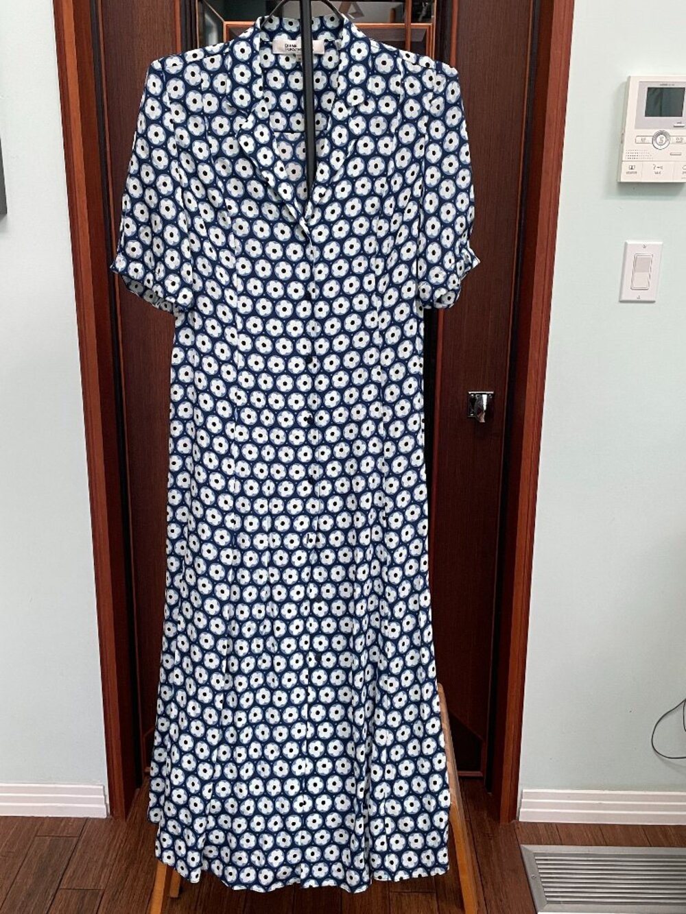 DVF Silk short sleeve button down midi dress
